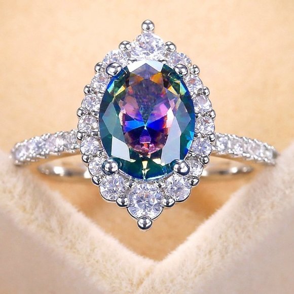 Noble Vintage Pure Colorful Zircon Silver Elegant Rings for Women, PD272 - Picture 1 of 6